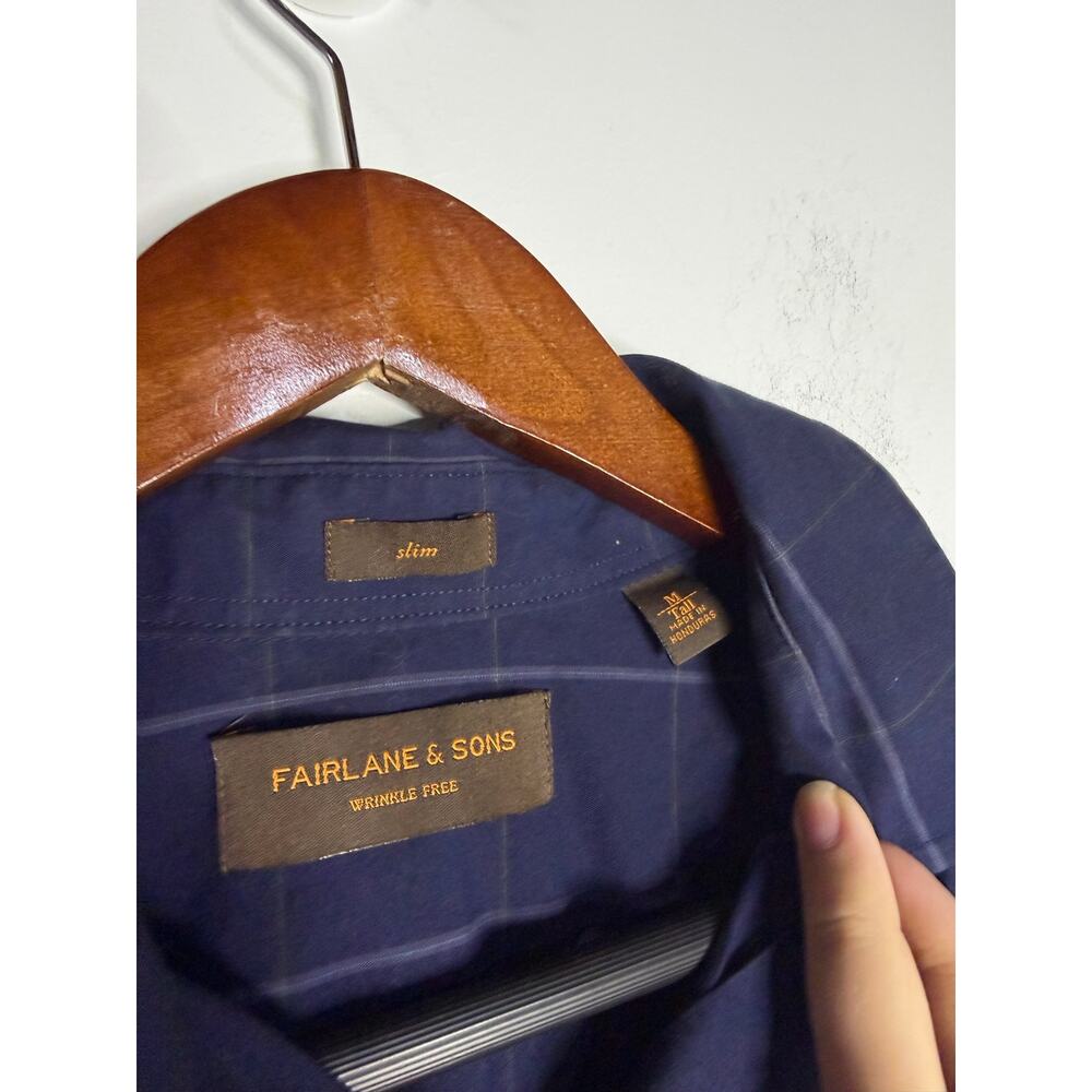 Fairlane & Sons Blue Long Sleeve Button Up Shirt Size Medium Tall 100% Cotton - Picture 2 of 5